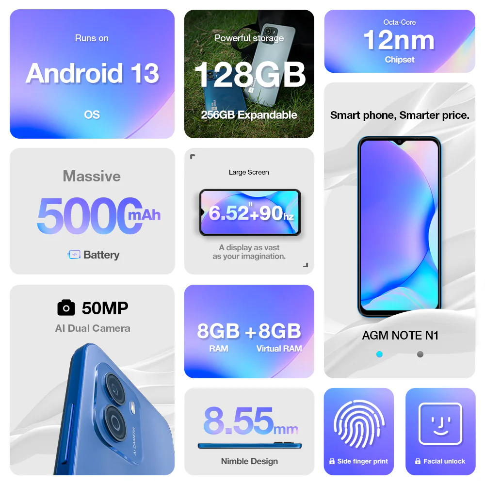 AGM NOTE N1 | 50MP AI Dual Camera | 90Hz Display | Android 13 | Massive Battery | 8GB RAM +128GB ROM - Image 3